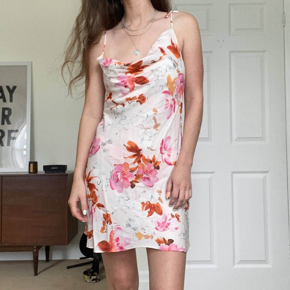 NWT Zara floral silk mini dress